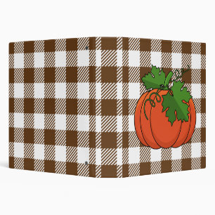 Orange Pumpkin on White Brown Chequered Pattern Binder