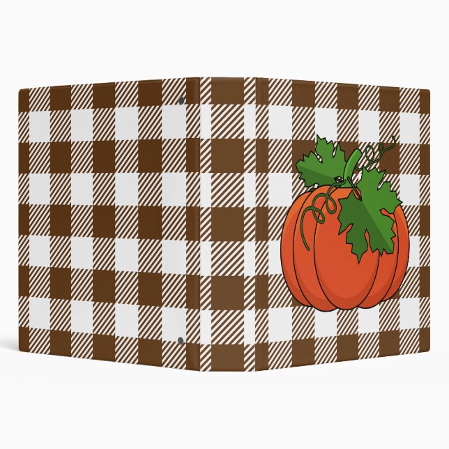 Orange Pumpkin on White Brown Chequered Pattern Binder (Background)