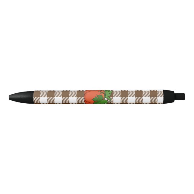 Orange Pumpkin on White Brown Chequered Pattern Black Ink Pen (Front)