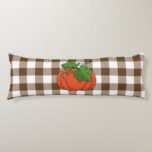 Orange Pumpkin on White Brown Chequered Pattern Body Pillow