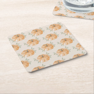 Orange Pumpkin Pattern Autumn Fall Square Paper Coaster