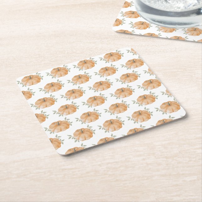 Orange  Pumpkin Pattern Autumn  Square Paper Coaster (Angled)