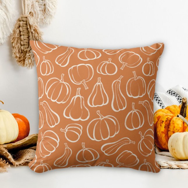 Orange Pumpkin Pattern Fall Autumn Halloween Decor Throw Pillow (Creator Uploaded)