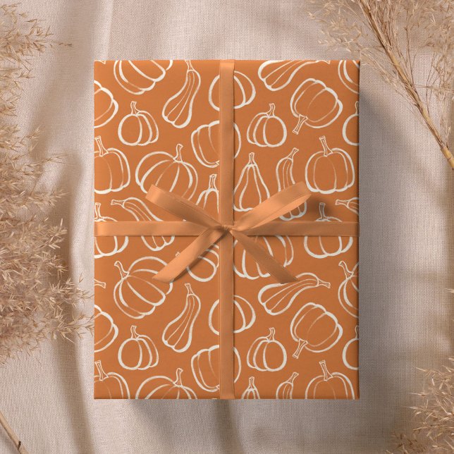 Orange Pumpkin Pattern Fall Autumn Halloween Party Wrapping Paper (Creator Uploaded)