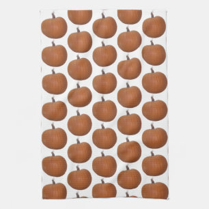 Orange Pumpkin Photo Cutout Tiled on White Kitchen Towel
