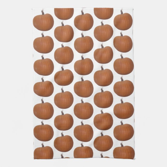 Orange Pumpkin Photo Cutout Tiled on White Kitchen Towel (Vertical)