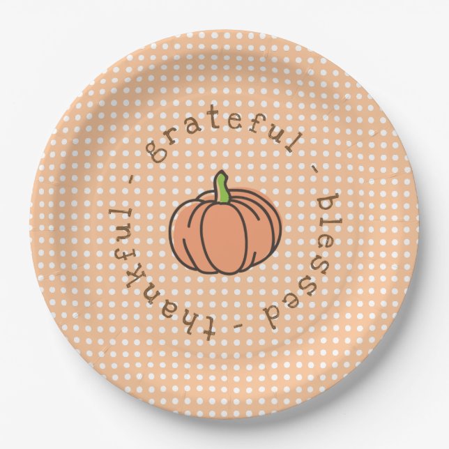 Orange Pumpkin Polka Dot Thanksgiving Dinner Paper Plate (Front)