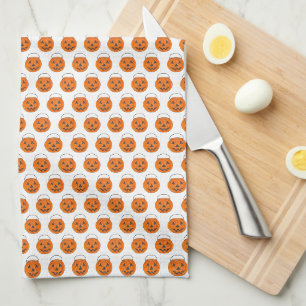 Orange Pumpkin Polka Dots Halloween Trick-or-Treat Kitchen Towel