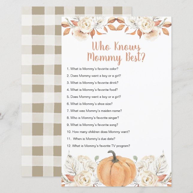Orange Pumpkin Rustic Floral Who Knows Mommy Best (Front/Back)