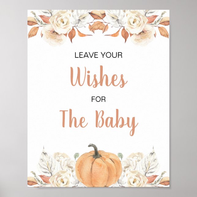 Orange Pumpkin Rustic Floral Wishes for Baby Sign (Front)