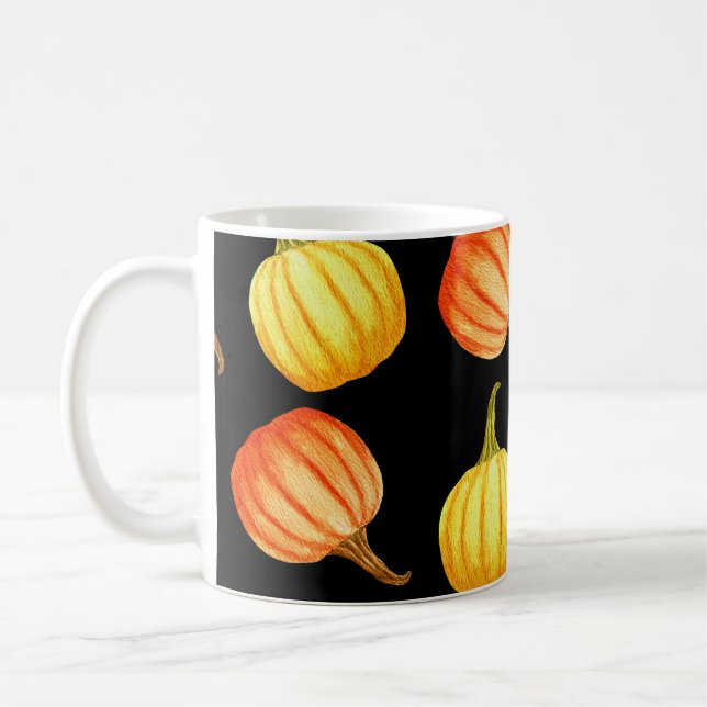 Orange Pumpkin: Seamless Watercolor Pattern. Coffee Mug (Left)