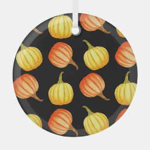 Orange Pumpkin: Seamless Watercolor Pattern. Glass Ornament