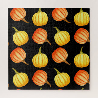 Orange Pumpkin: Seamless Watercolor Pattern. Jigsaw Puzzle
