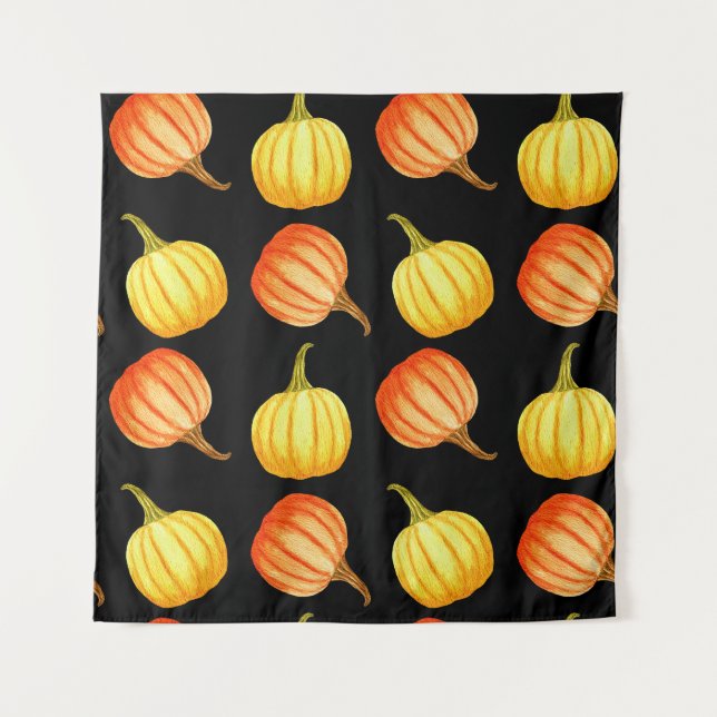 Orange Pumpkin: Seamless Watercolor Pattern. Tapestry (Front)
