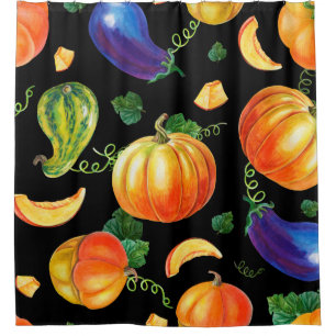 Orange pumpkin, Striped zucchini, blue eggplant on