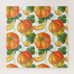 Orange Pumpkin: Summer-Autumn Vegetable Pattern. Jigsaw Puzzle