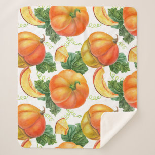 Orange Pumpkin: Summer-Autumn Vegetable Pattern. Sherpa Blanket