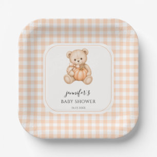 Orange Pumpkin Teddy Bear Autumn Baby Shower Paper Plate