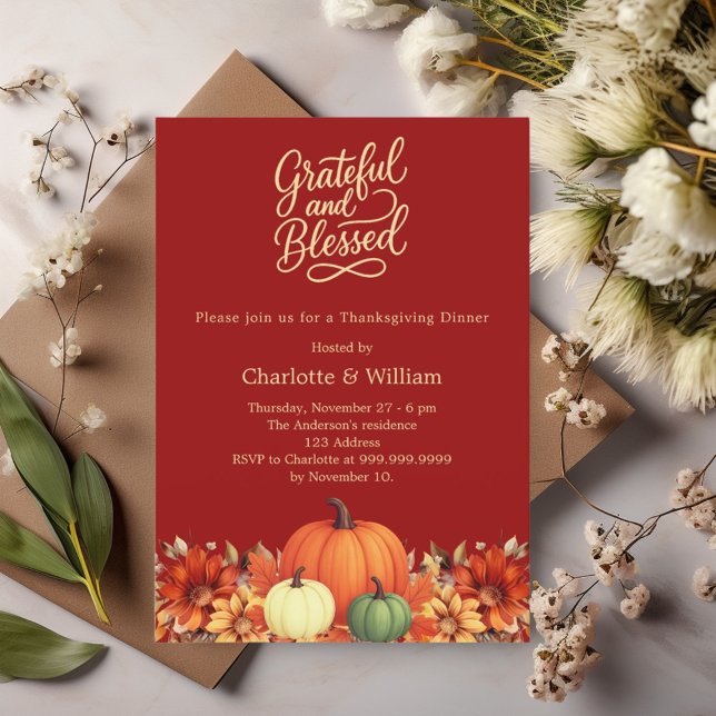 Orange pumpkin terracotta Thanksgiving Dinner Invitation (Creator Uploaded)