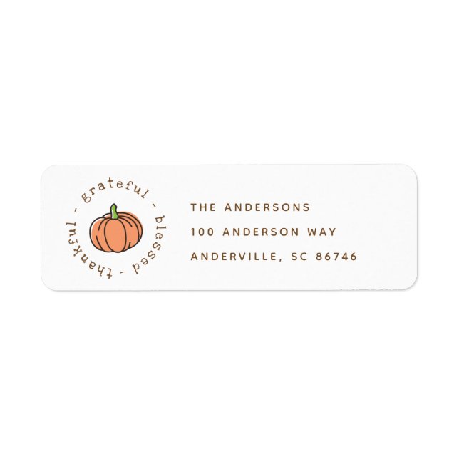 Orange Pumpkin Thakful Thanksgiving Return Address (Front)