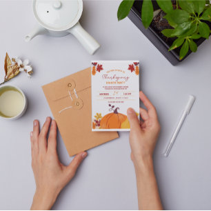Orange Pumpkin Thanksgiving dinner party Printable Invitation