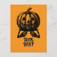 Orange Pumpkin Trick Or Treat Skull Hand Spooky