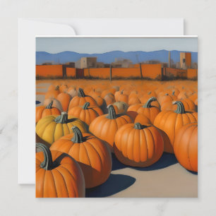 orange pumpkin village holiday card