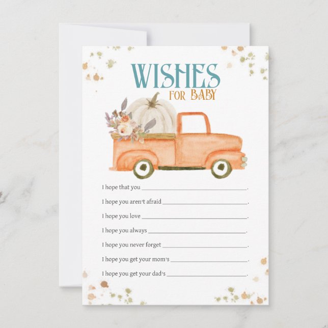Orange Pumpkin Wishes for Baby, Baby Shower Wishes Card (Front)