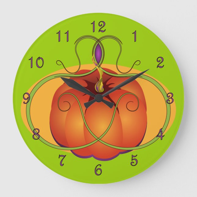 Orange Pumpkin with Curvilinear Accents Large Clock (Front)