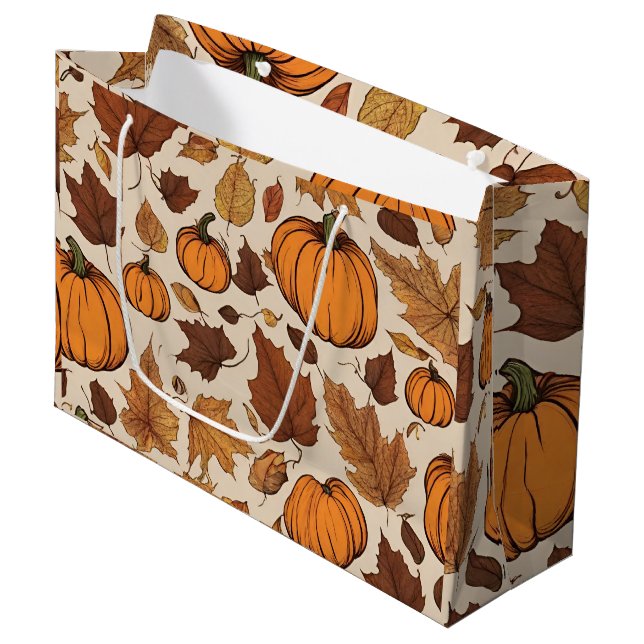 Orange Pumpkins and Autumn Leaves  Large Gift Bag (Front Angled)