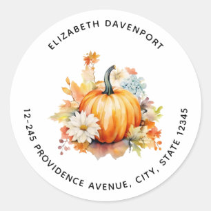 Orange Pumpkins and Flowers Autumn Address Classic Round Sticker
