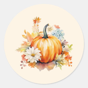 Orange Pumpkins and Flowers Autumn Classic Round Sticker