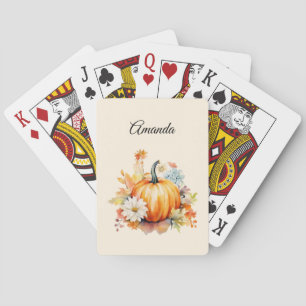 Orange Pumpkins and Flowers Autumn Playing Cards