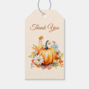 Orange Pumpkins and Flowers Autumn Thank You Gift Tags