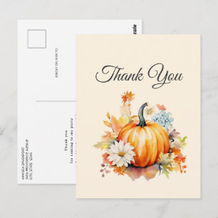 Orange Pumpkins and Flowers Autumn Thank You Postcard