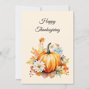 Orange Pumpkins and Flowers Autumn Thanksgiving Holiday Card