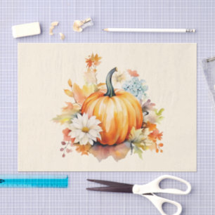 Orange Pumpkins and Flowers Autumn Tissue Paper