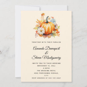 Orange Pumpkins and Flowers Autumn Wedding Invitation