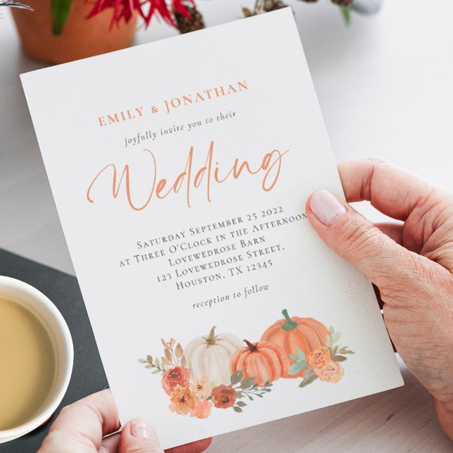 Orange Pumpkins Autumn Florals Wedding Invitation (Creator Uploaded)
