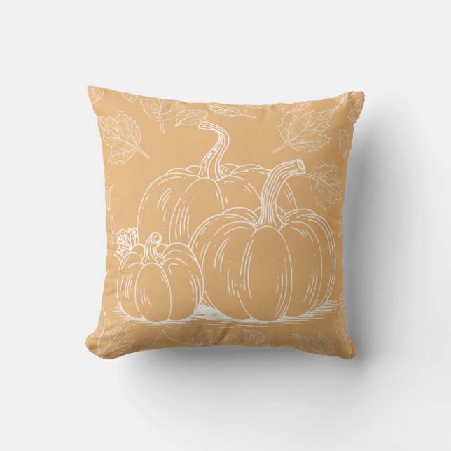 Orange Pumpkins Fall Autumn Thanksgiving Halloween Throw Pillow (Front)