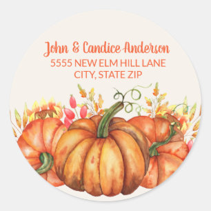 Orange Pumpkins Fall Leaves Thanksgiving Address Classic Round Sticker