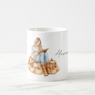 Orange Pumpkins Girl with Book Coffee Mug