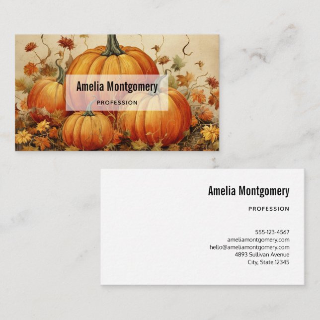 Orange Pumpkins Rustic Autumn Business Card (Front/Back)