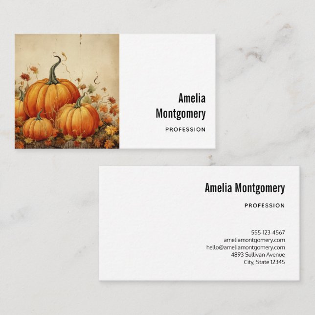 Orange Pumpkins Rustic Autumn Business Card (Front/Back)