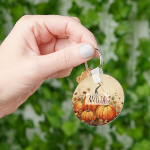 Orange Pumpkins Rustic Autumn Keychain