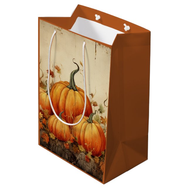 Orange Pumpkins Rustic Autumn Medium Gift Bag (Back Angled)