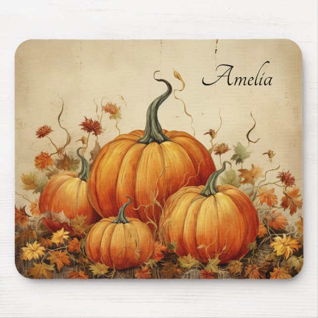 Orange Pumpkins Rustic Autumn Mouse Pad (Front)
