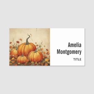 Orange Pumpkins Rustic Autumn Name Tag
