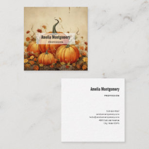 Orange Pumpkins Rustic Autumn Square Business Card
