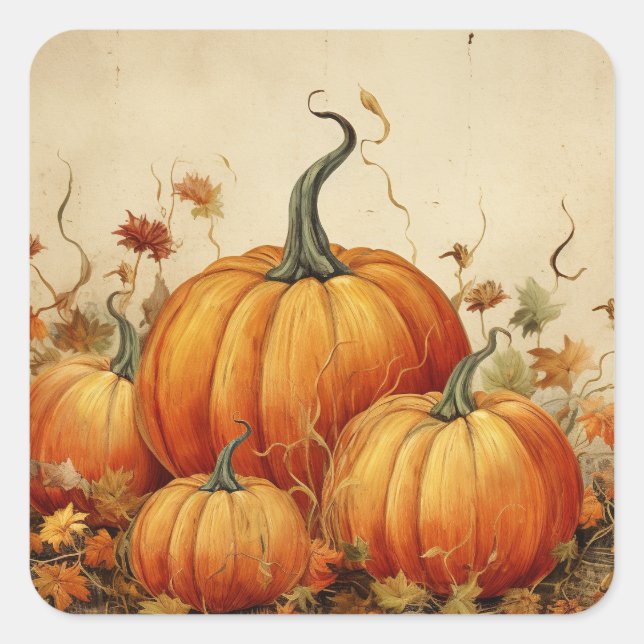Orange Pumpkins Rustic Autumn Square Sticker (Front)